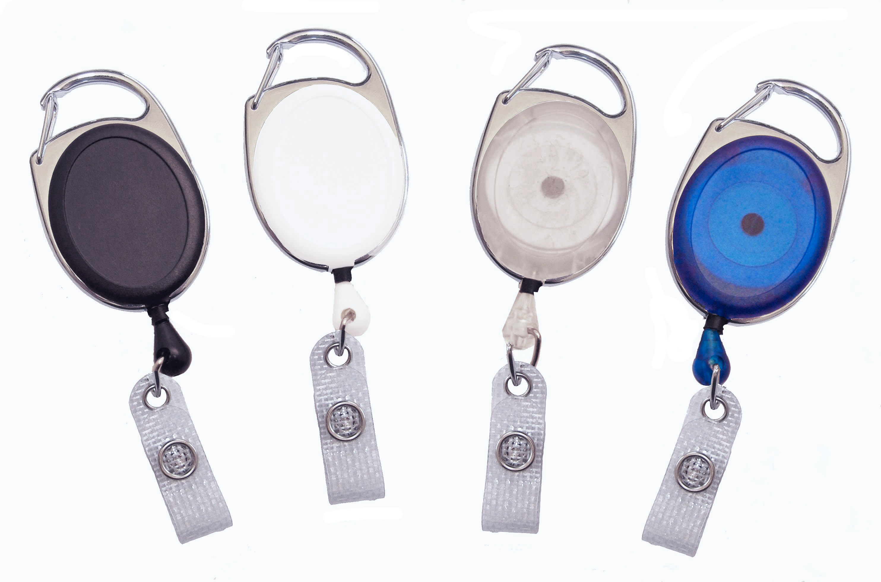 Premium badge reel with carabiner, belt clip and Dome-Label cutout