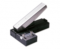 Stapler-style slot punch with adjustable guide